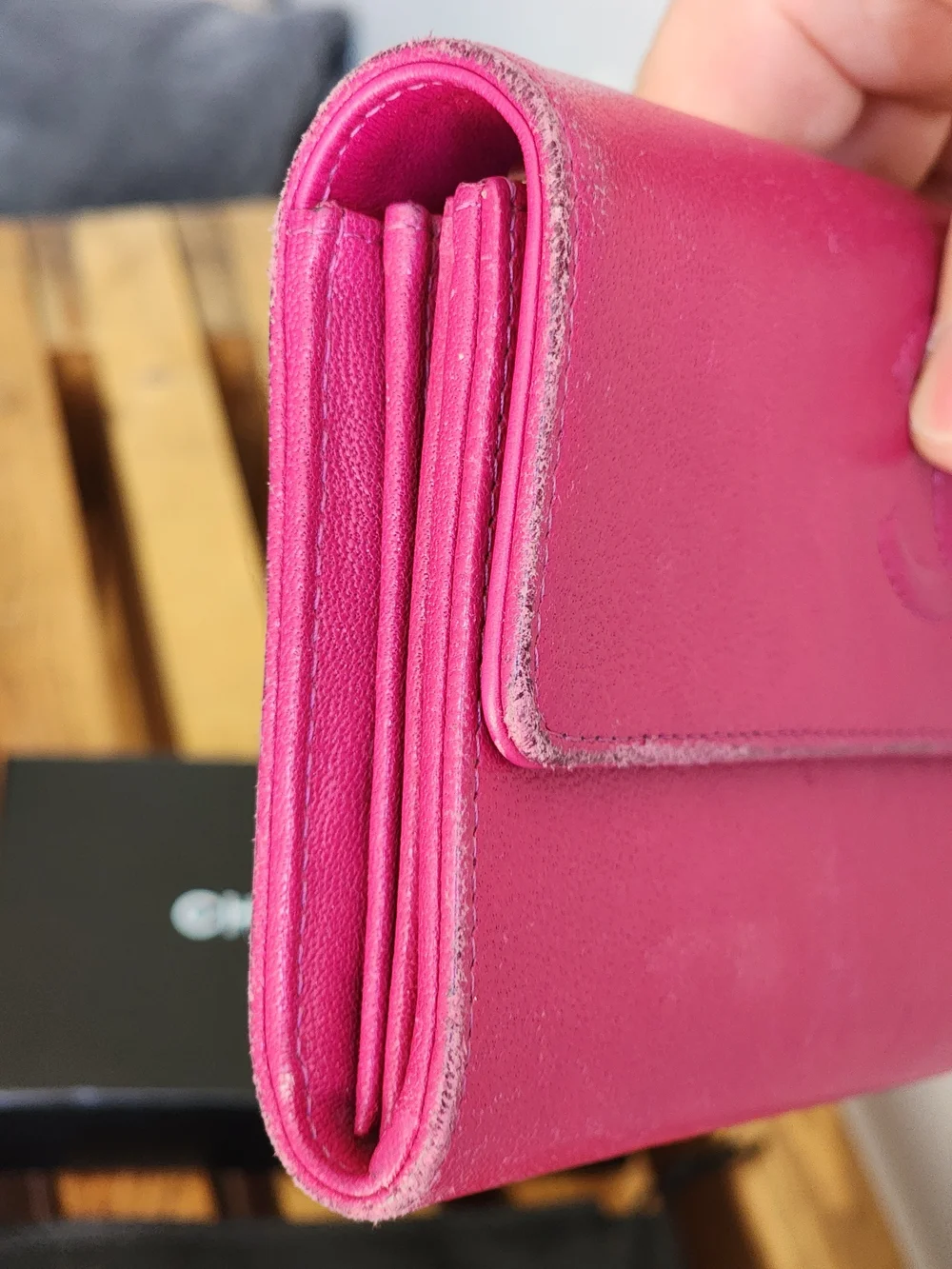 CHANEL CC Stich Leather Long Wallet